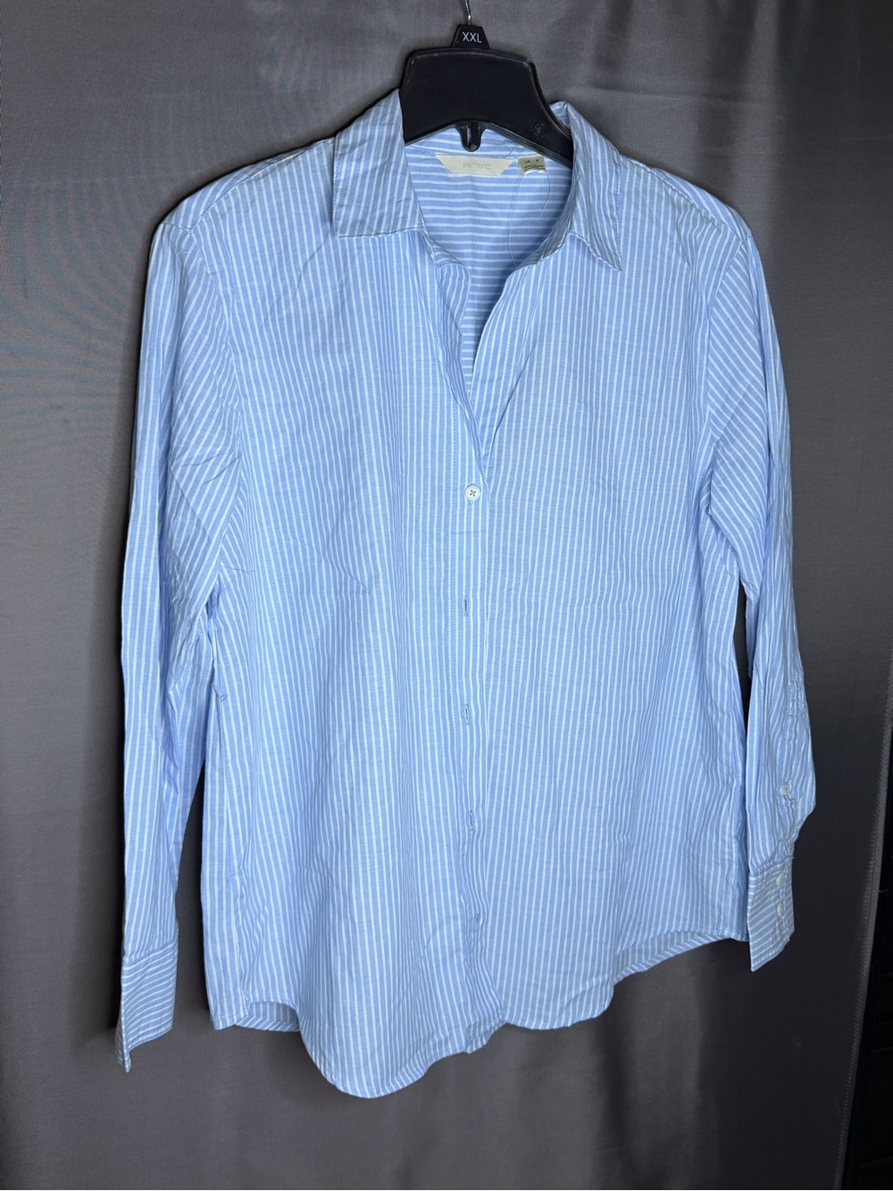 Light Blue Pinstripe Button-Front Blouse